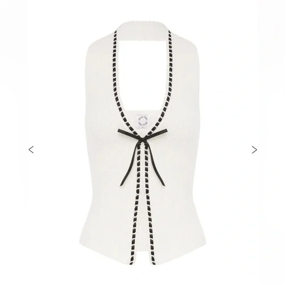 With Jean Gigi top in White Sleeveless Knit Top with Black Trim - Picture 6 of 7